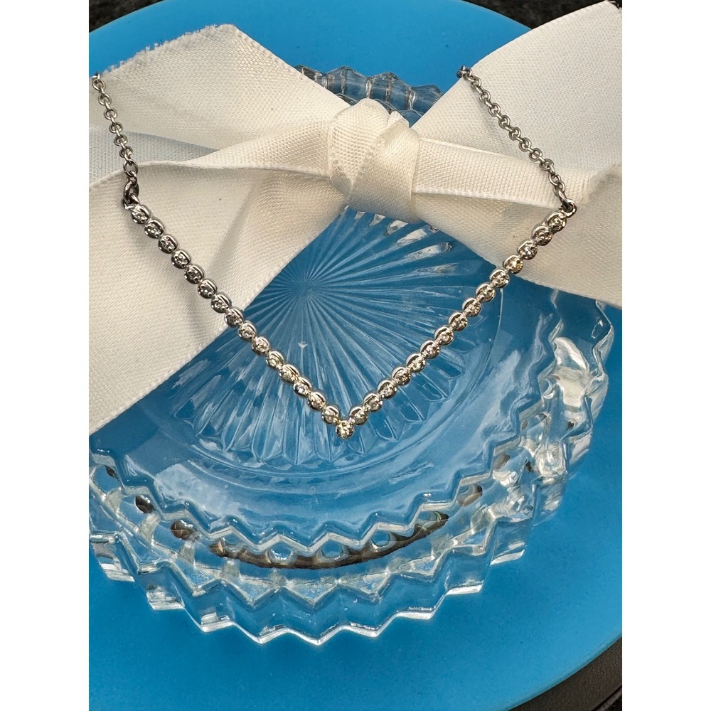 Sterling Silver Chevron V Necklace  with Natural Diamonds
